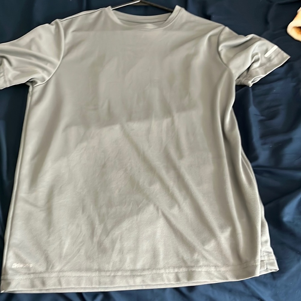 Gray silk workout/exercise shirt
